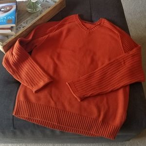 Pumpkin Orange Bossini V-neck Sweater from England - Size Large